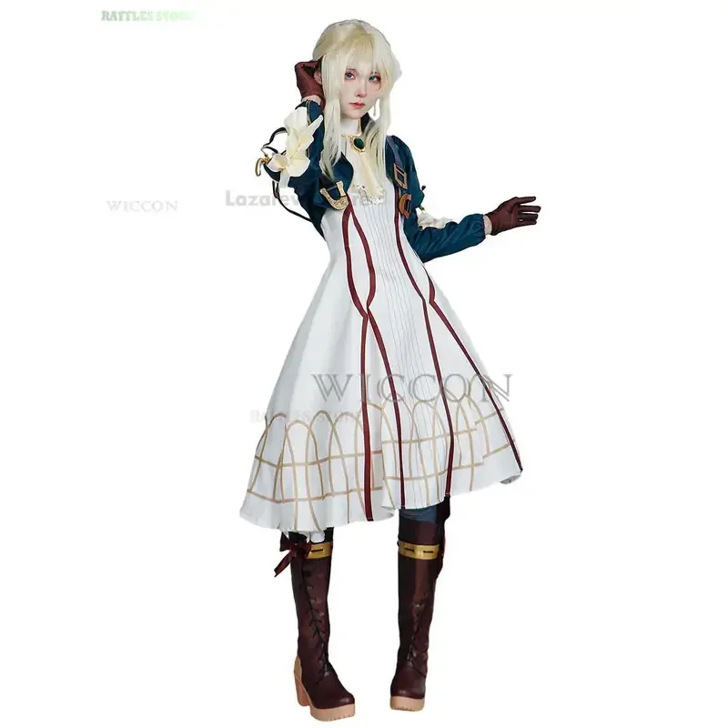 DY20 البنفسجي Evergarden تأثيري حلي الأخضر البدلة الباروكات أنيقة أنيمي تأثيري فستان شعر مستعار أحذية هالوين كرنفال حفلة موسيقية تنورة Party2