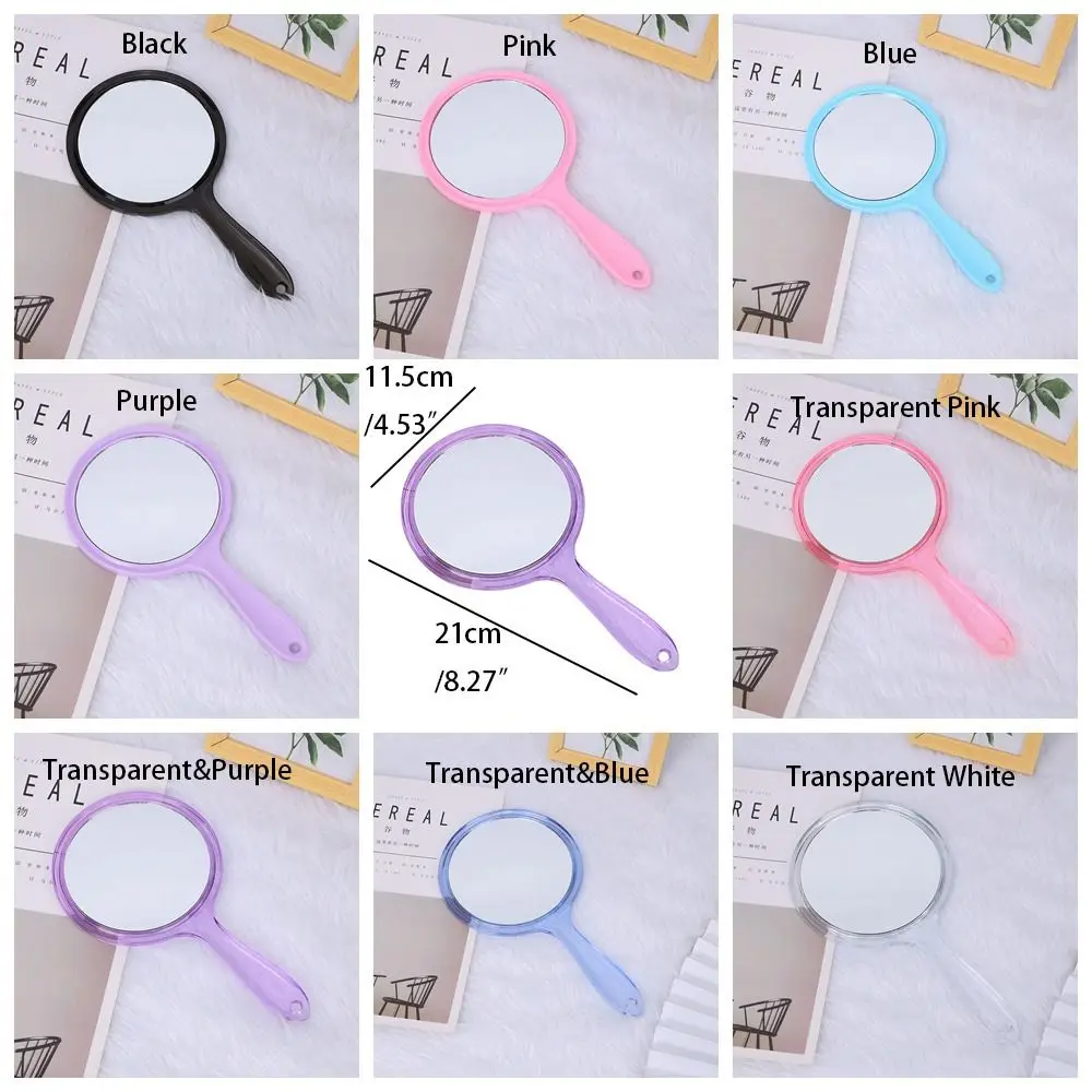 Espelho de dupla face com alça de alta definição, espelho de maquiagem de beleza de plástico transparente, portátil, suave, espelho de ampliação 3x