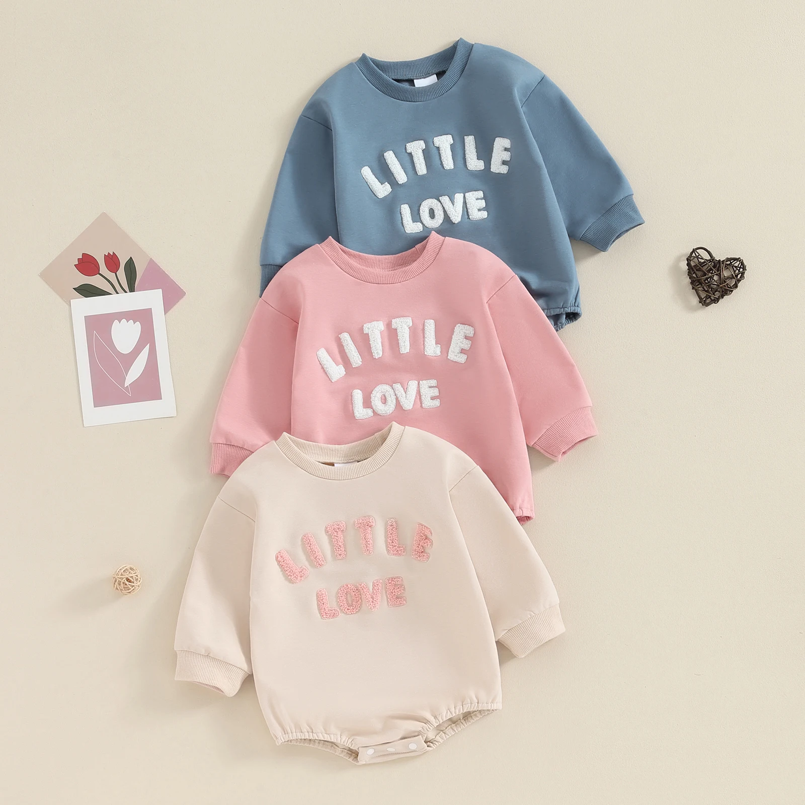 Baby Clothing Long Sleeve Romper Crew Neck Embroidery Letters Fall Bodysuit Clothes for Girls Boys Newborn Cotton Clothes