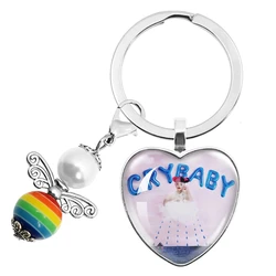 Melanie Martinez Crybaby Glass Heart Shaped Cabochon Pendant Keychain Colorful Angel Wings Bead Accessories Jewelry Fans Gift