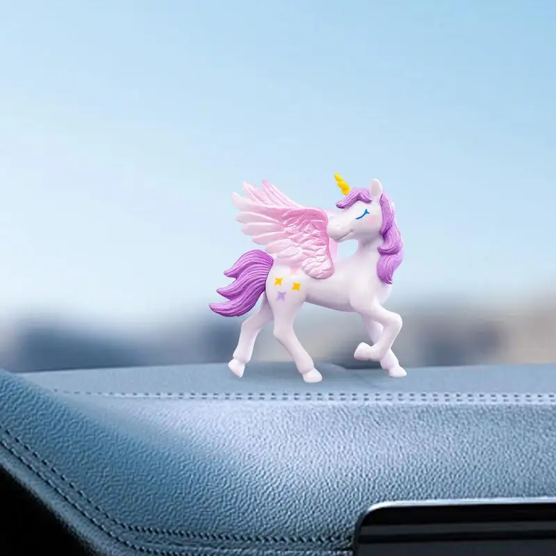Horse Figure Cake Topper Cartoon Horse Birthday Cake Decorations With Wings Single-Horned Animal Statue For Car Ornament