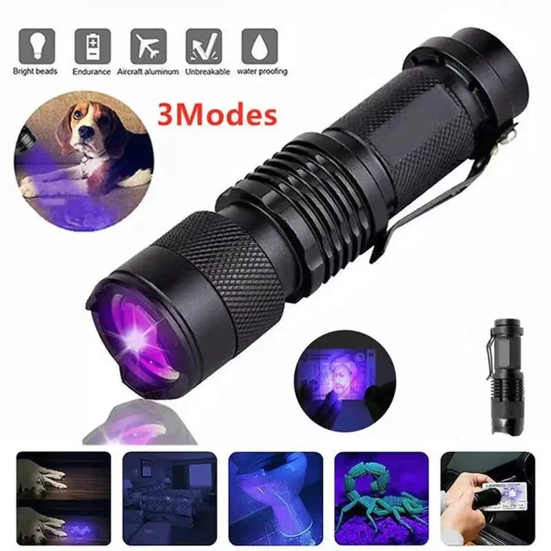 

Ultra Violet LED Flashlight Blacklight Light 395/365 nM Inspection Lamp Torch Light UV Lamp Zoomable 3 Modes Ultraviolet Lamp