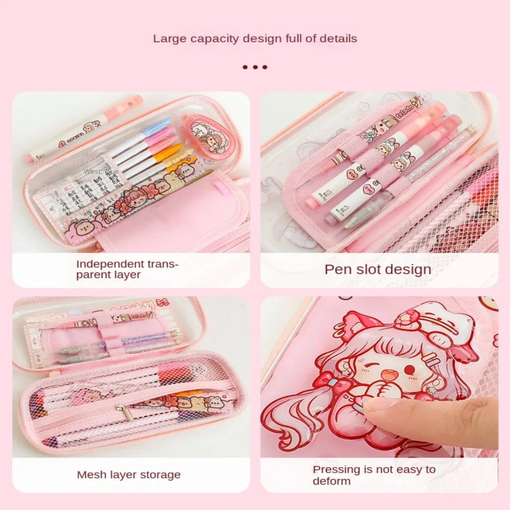 Girly Pet Pattern Pencil Bag Large Capacity Waterproof Transparent Pen Case Casual Multi-function Stationery Storage Pouch