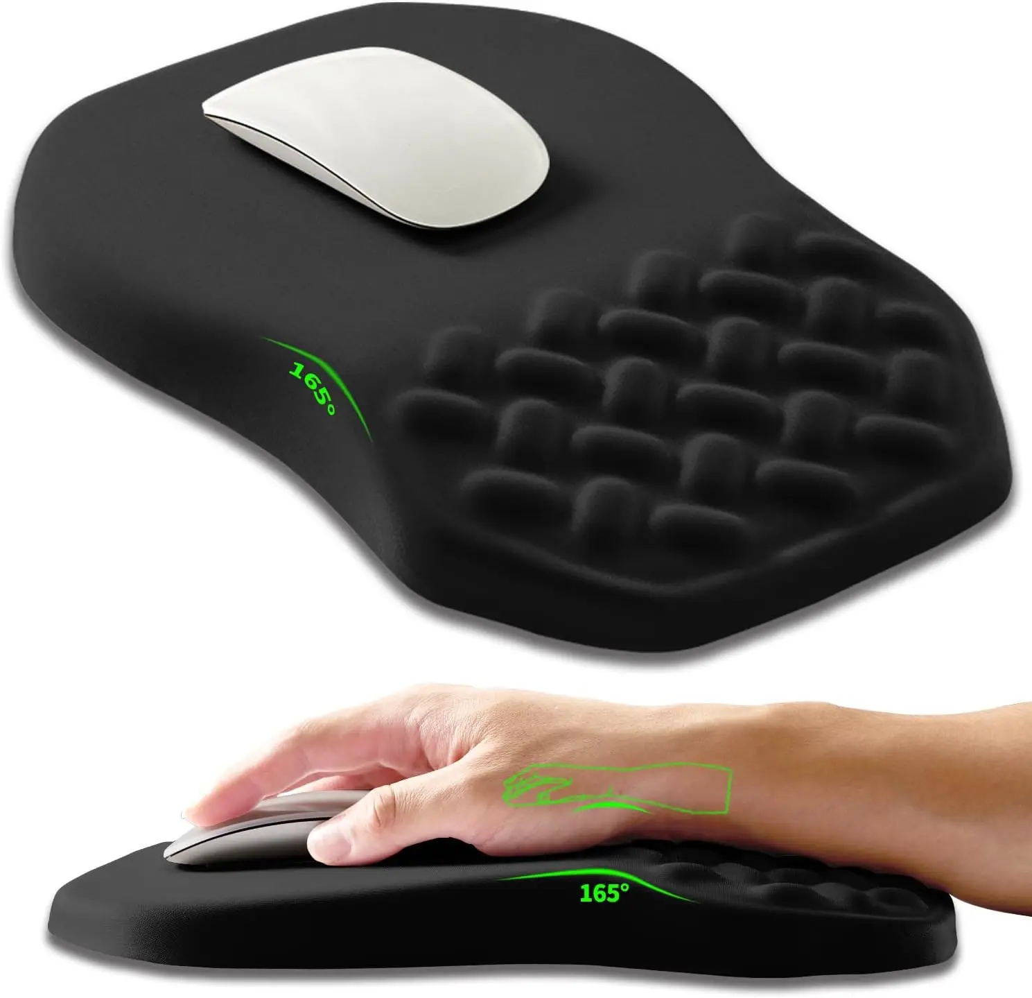 Ergonomic Mouse Pad with Wrist Support, Slow Rebound Memory Foam for Pain Relief, 12x8 inch Black