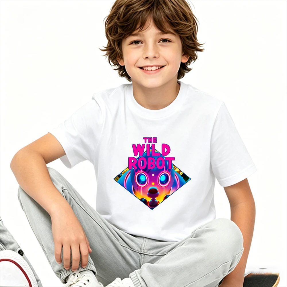 Kids The Wild Robot Forest Waterfall Leaf Art Graphic T‑Shirt Boys Girls Movie Character Short Sleeve Cotton Tee Children Summer