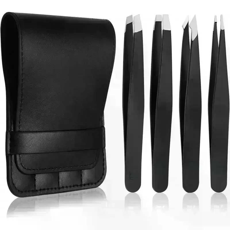 Tweezers Set 4 Pieces Professional Makeup Tool Stainless Steel Suitable For Eyebrows Excellent Precision For Facial