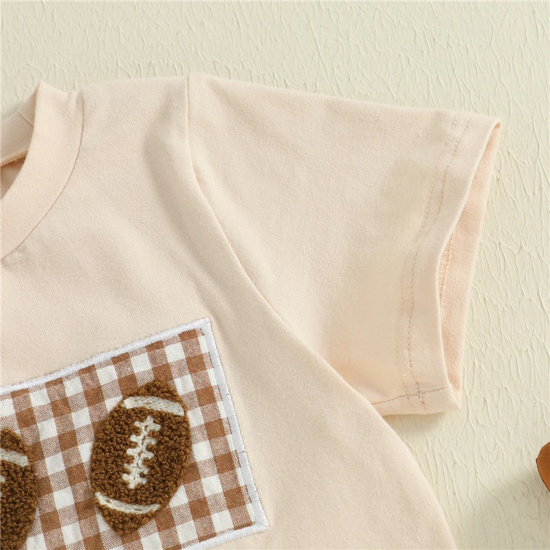 2 قطع الاطفال الصبي ملابس الصيف الأطفال طفل قصيرة الأكمام كرة القدم التطريز تي شيرت + مجموعة تي شيرتات قصيرة للأطفال طفل الملابس رياضية #4