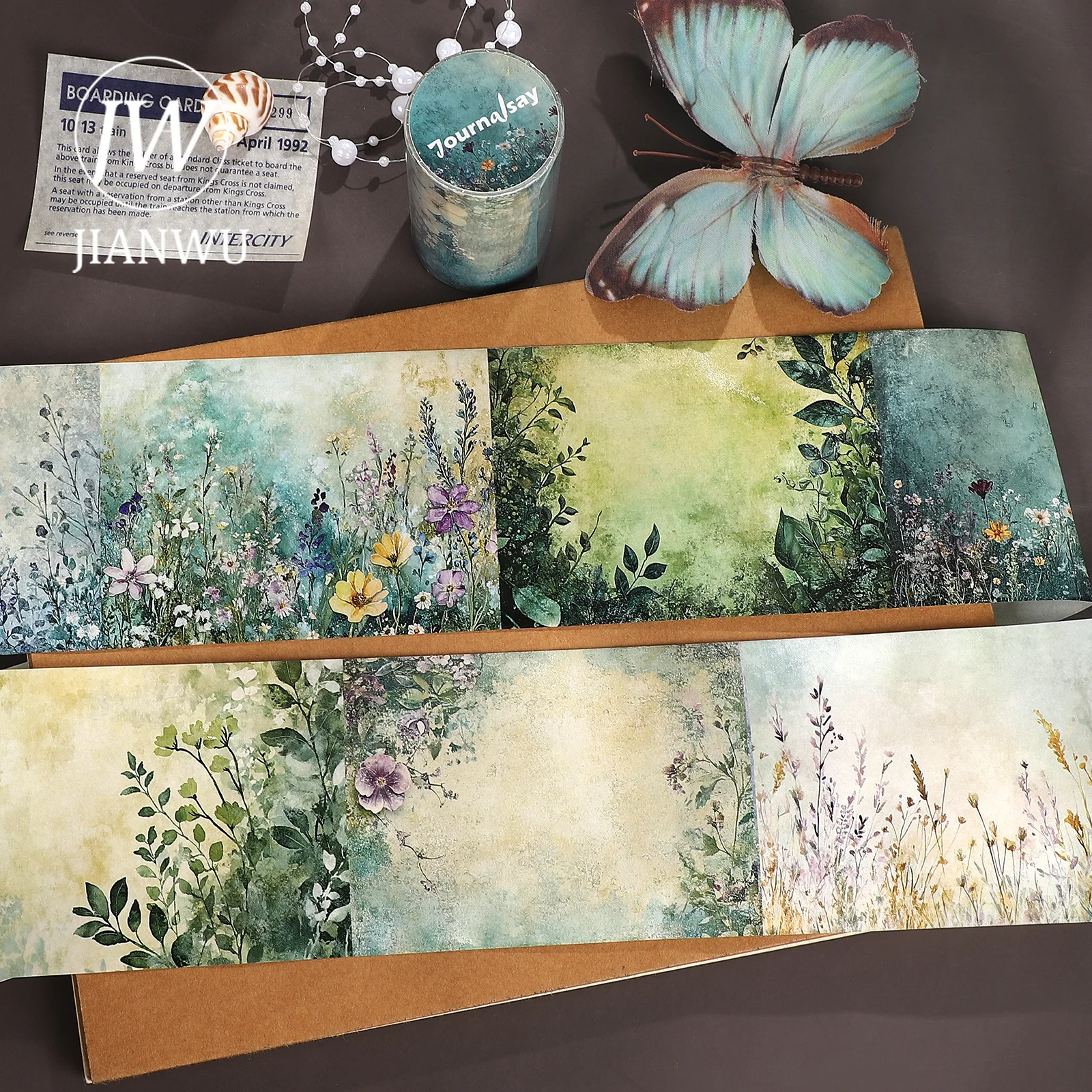 JIANWU 80mm*204cm Vintage Plant Flower Landscape Material Collage Scrapbooking Washi Tape Creative DIY Journal Stationery