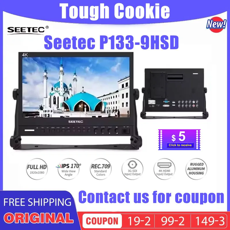 Seetec P133-9HSD 13.3 inch Monitor 1920x1080 Pro Broadcast LCD Aluminum Design IPS with 3G-SDI HDMI AV YPbPr