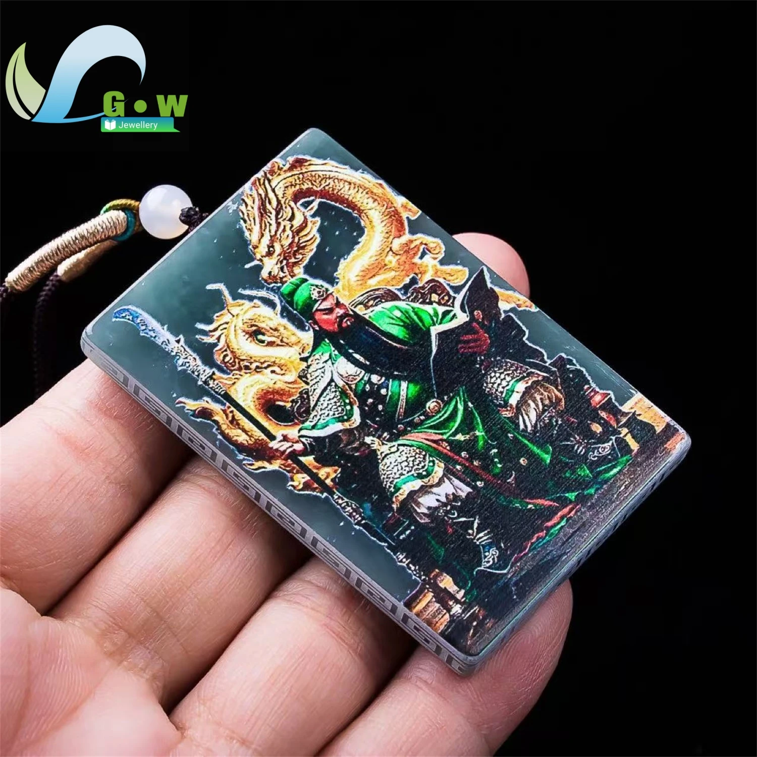 Natural Grade A Jadeite High Ice Old Pit Guan Gong Warrior Plaque Pendant Unisex Men Women Gemstone Necklace Jewelry Gift