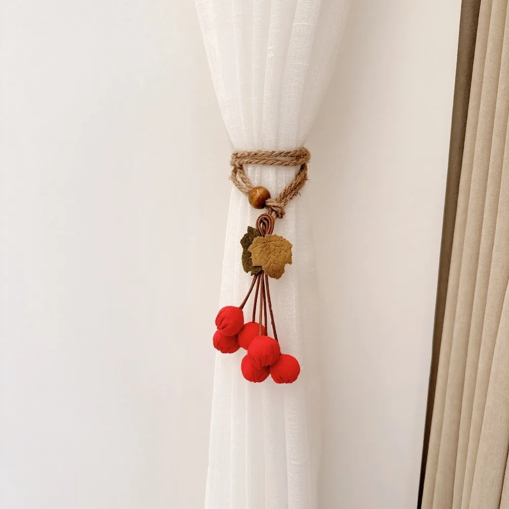 Artificial Maple Leaf Curtain Tiebacks Pastoral Style Polyester Hanging Ball Tieback Hawthorn Berry Strands Decorative