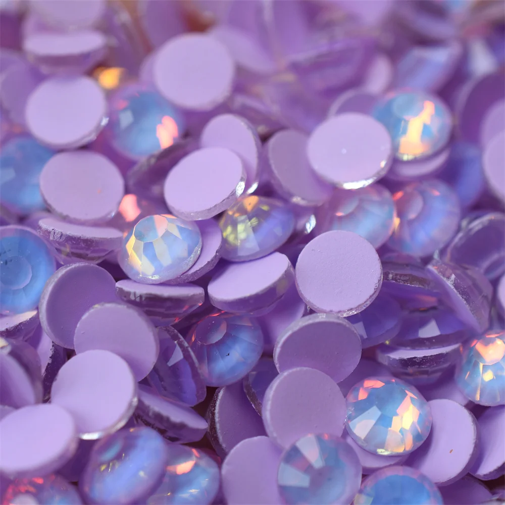 Piedras de Cristal Planas Luminosas de Color Morado Neón Mocca Opal AB, sin Fijación en Caliente, para Decoración de Uñas, Cristales de Imitación para Carcasas de Teléfono