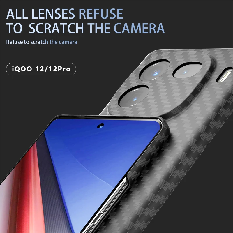 For Vivo Iqoo 12 Phone Case Luxury Carbon Fiber Texture Cover Ultra Thin Hard PC Matte Back Shell Vivo Iqoo 12 Pro/Iqoo 11 Pro