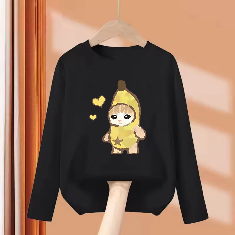 Long Sleeve Funny Banana Cat T Shirts Graphic Cartoon Animal Kids Children's T-shirt Boys Girls Summer Spring Casual Top Tee