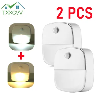 2 pçs sensor de movimento luz sem fio led luzes da noite aaa alimentado por bateria quarto parede escada armário corredor corpo luzes indução
