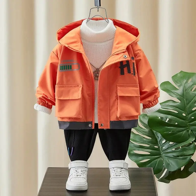 

New Spring Boys Jacket Letter Fashion Print Windbreaker Hooded Zipper Autumn Girls Coat Birthday Gift 2-7 Years Kids Clothes