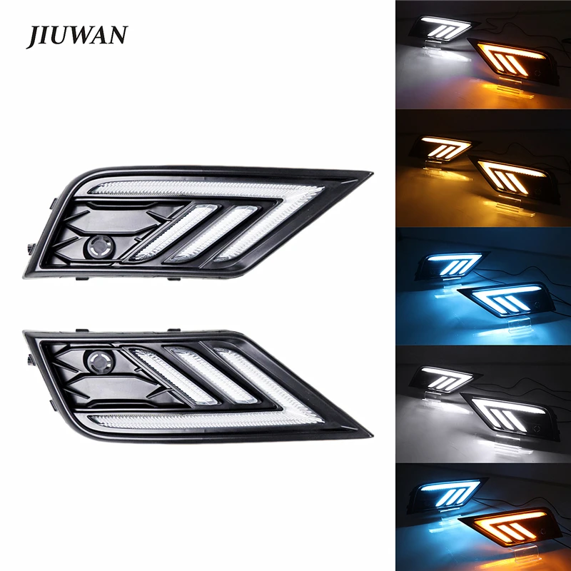 Dynamic Switchback LED Daytime Running Light For VW Tiguan 2017 2018 2019 Yellow Emergency Warning Turn Signal Blue Fog Lamp