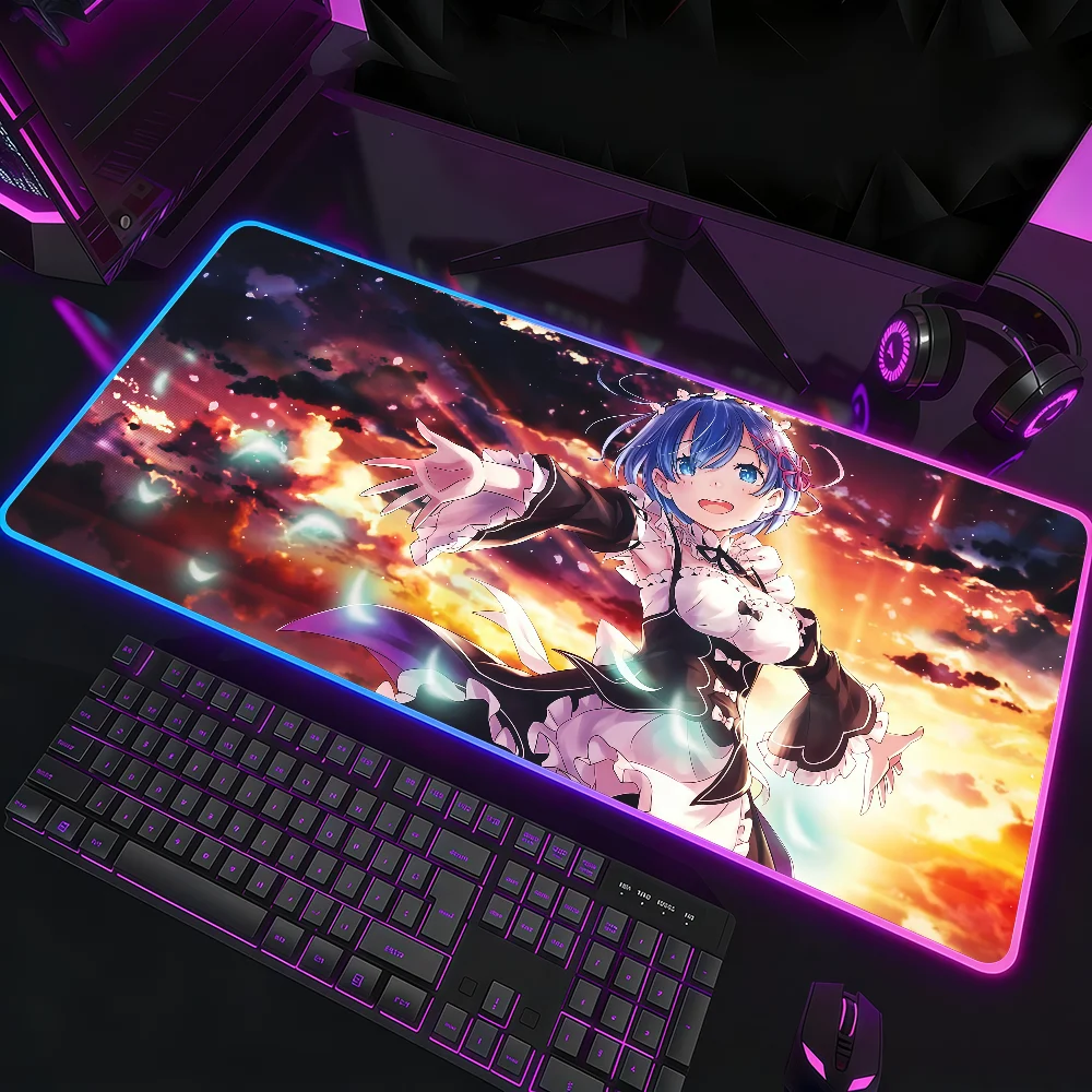 Cute R-Re Zero Rem Mouse Pad  RGB Led Gaming Bedroom Office Desk Non-Slip Mat  Waterproof Large