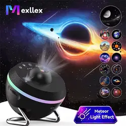 Mexllex Meteor Starry Galaxy Projector Night Light,6 Colorful Effects,Timing Shut-up,Rotary Space Ball Planetarium Lamp for Room