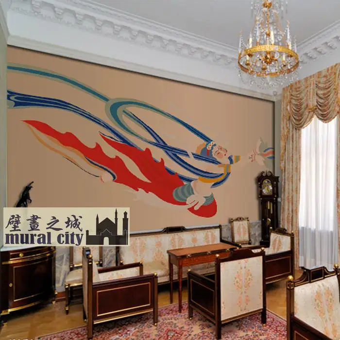 مخصص ثلاثية الأبعاد الجنية البوذية القديمة رسمت خلفية الدين الكلاسيكي دونهوانغ تحلق أبساراس اللوحات اللوحية الصينية الكلاسيكية الشرفة