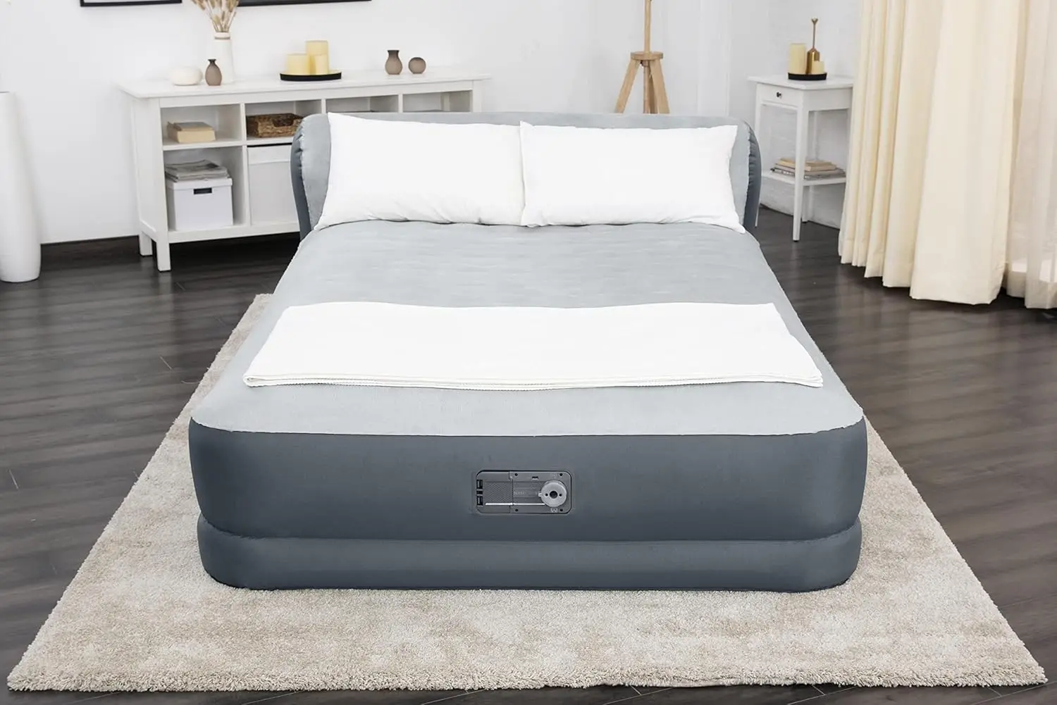 

Queen Air Mattress with Headboard | Supersoft Snugable Top, Extra Durable Tough Guard | Raised Airbed with Built in Pum