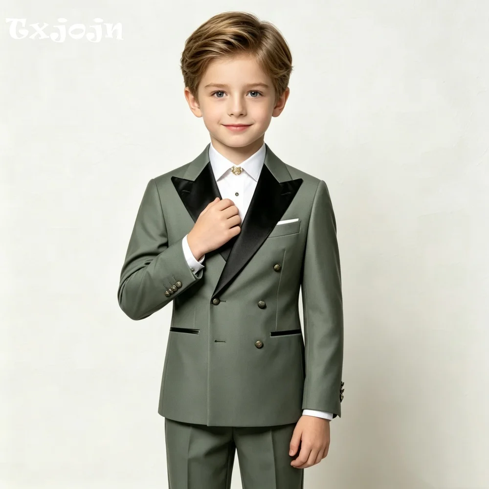 Formal Boys Suit Classic Homecoming Tuxedos 2-piece Set Trend Peak Lapel Jacket Double Breasted Wedding Blazer Pants