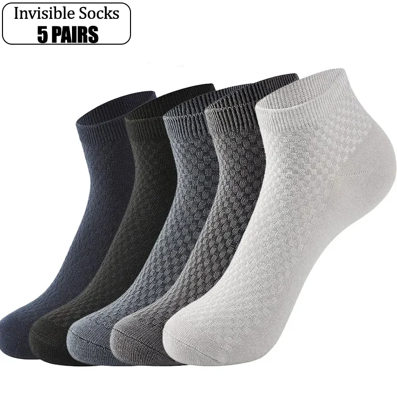 

5 Pairs Men Boat Socks Bamboo Fiber High Quality Crew Ankle Casual Business Breathable Soft Compression Low-Cut Socks for Male