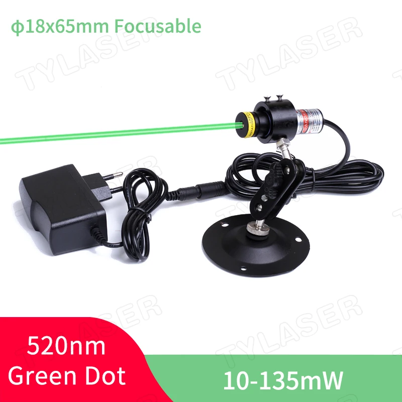 Focusable 18x65mm 520nm Green Dot Laser Module Diode for Heat Press Screen Printing Alignment Sawmill Wood Fabric Cutting Cutter