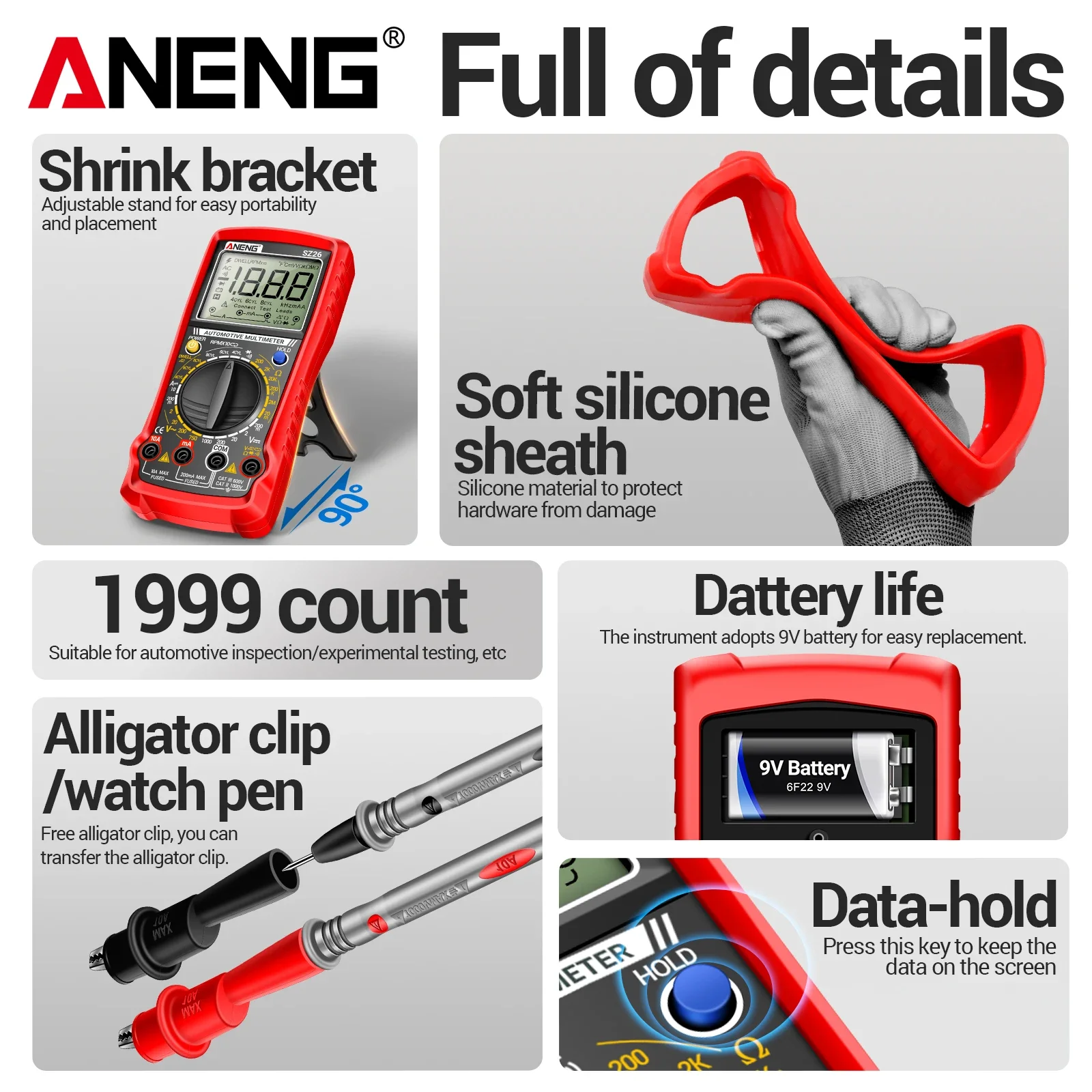 ANENG SZ26 Multi Functional Automobile Universal Meter High Precision Digital Display Auto Repair Electrician Testing Instrument
