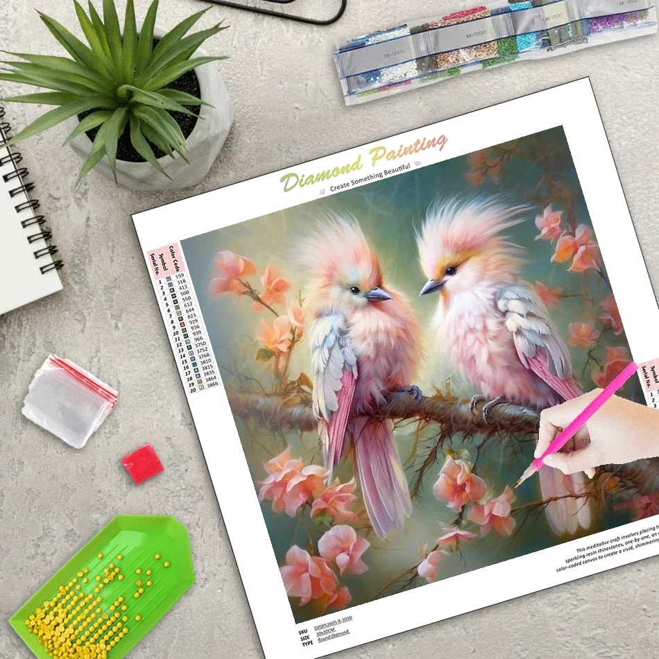 Romantic Pink Parrot Canvas Painting, Two Cockatoo Birds On Cherry Blossom Branch Wall Art Poster, Modern Home Decor No Frame