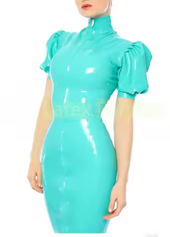 Handmade Natural Latex Dress for Women Latex Dungaree Skater Dress Front Zipper Gift For Her Evening Dress Elegant Customized