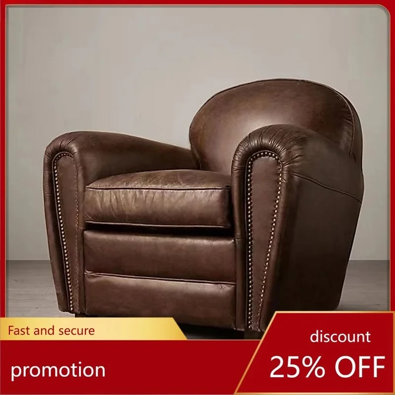 Single Leather Sofa Light Luxury Leather Leisure Villa Furniture First Layer Cowhide