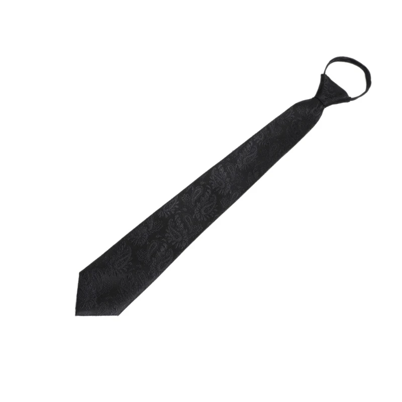 Pre-Tied Necktie for Unisex Office and Formal Wear, Black Polyester Tie with Zipper Adjustment Mechanism for Men Business Wear