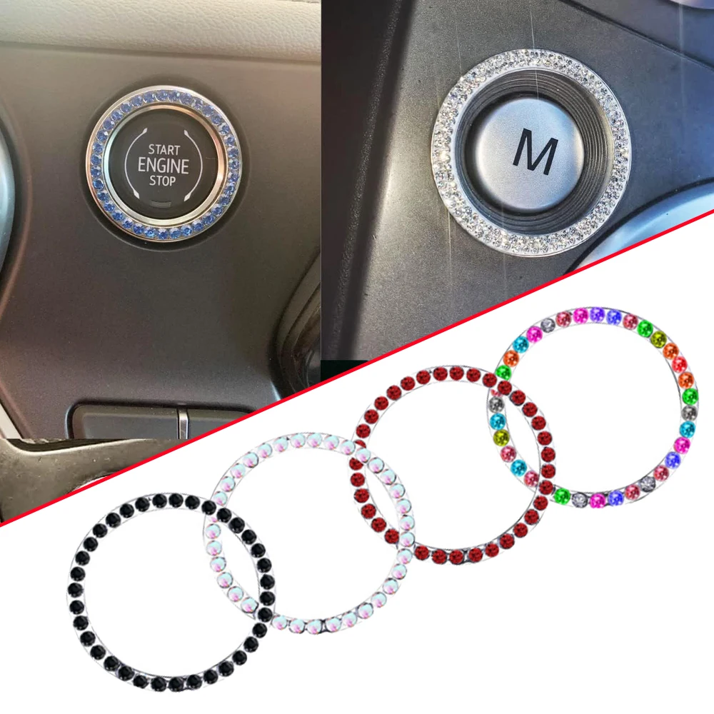 

Car Start Switch Button Auto Decorative Diamond Stickers Rhinestone Ring Circle Trims Protective Cover Car Interior Accessories