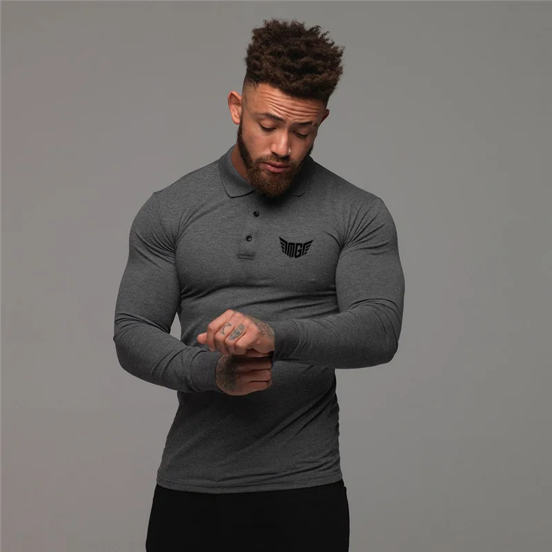 Muscleguys Brand Autumn Long Sleeve Polo Shirt Men Fashion Clothing Stretch Cotton Mens Business Polos Male Breathable T Shirt