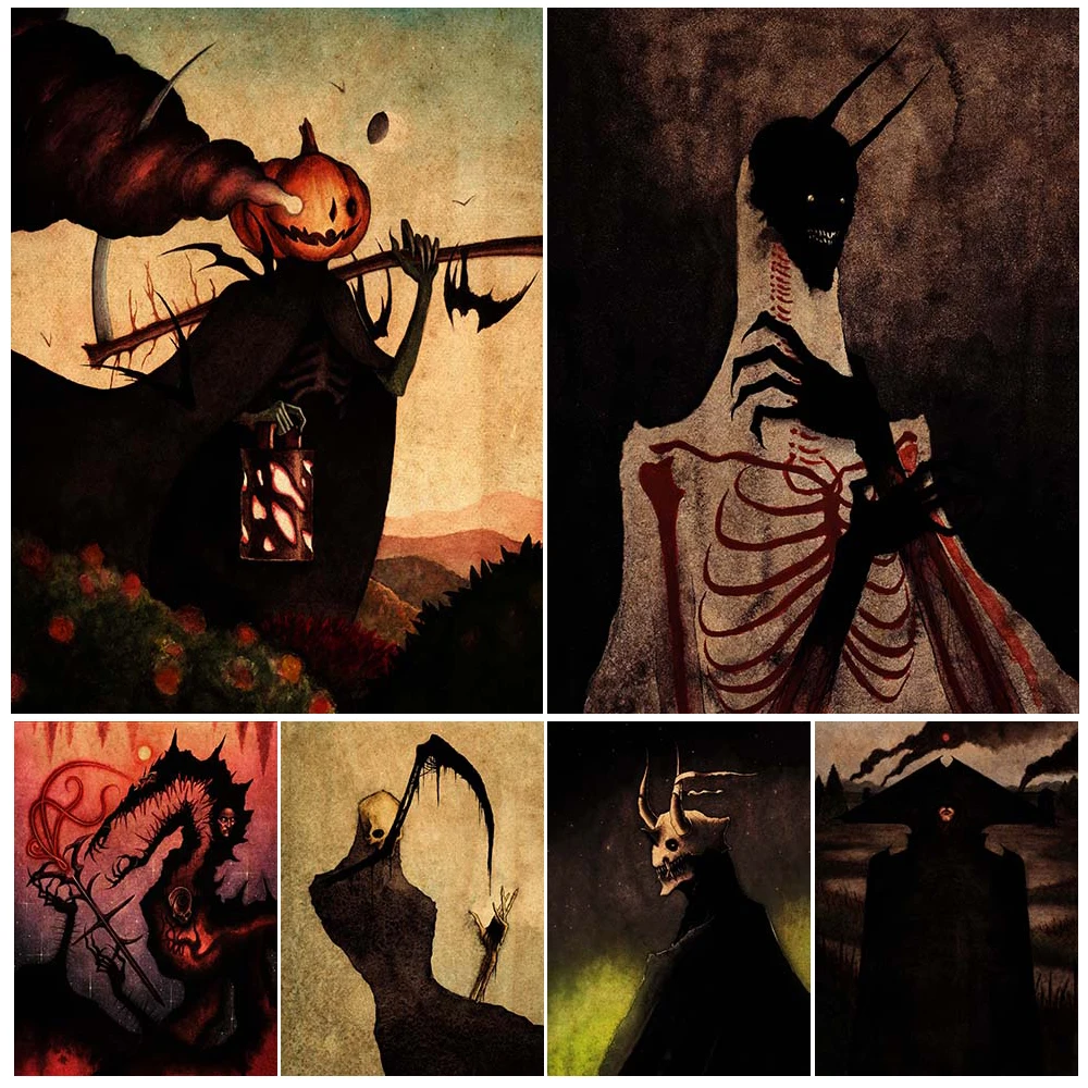 Shadow Demon In The Night Abstract Wall Art Canvas Painting The Evil God Holding A Sharp Blade Art Poster Print Home Decoration