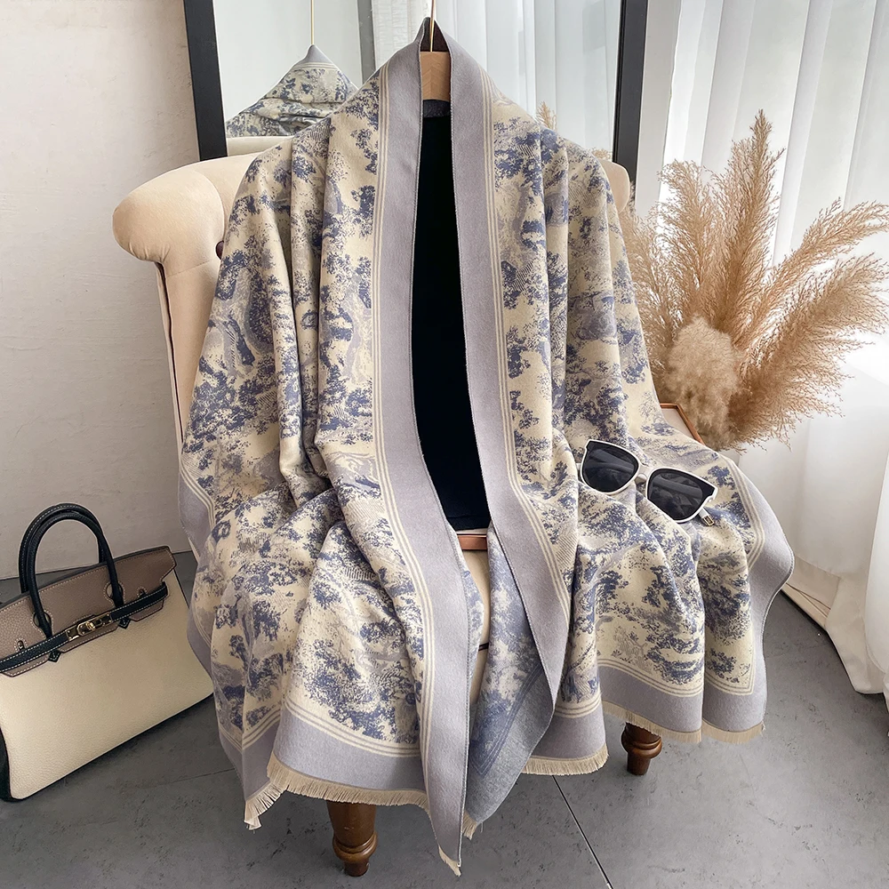 Luxury Blanket Wraps Cashmere Pashmina Shawls Warm Hijab Scarf Winter Women Female Foulard Bandana Brand Thick Scarves