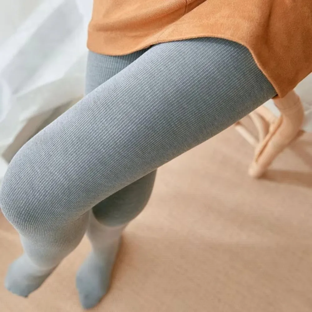 Sexy Elastic Vertical Stripe Leggings High Waist Thickened Winter Leggings Keep Warm Solid Color Slimming Yoga Pants for Women