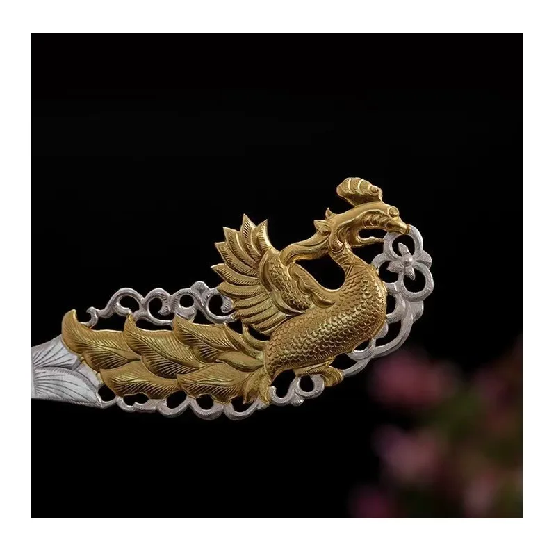 

Hairpin Antique Hanfu Phoenix Gold Wrong Silver Hairpin Chisel Restoration Tang Chai Atmosphere Tang Feng Xiuhe Headdress