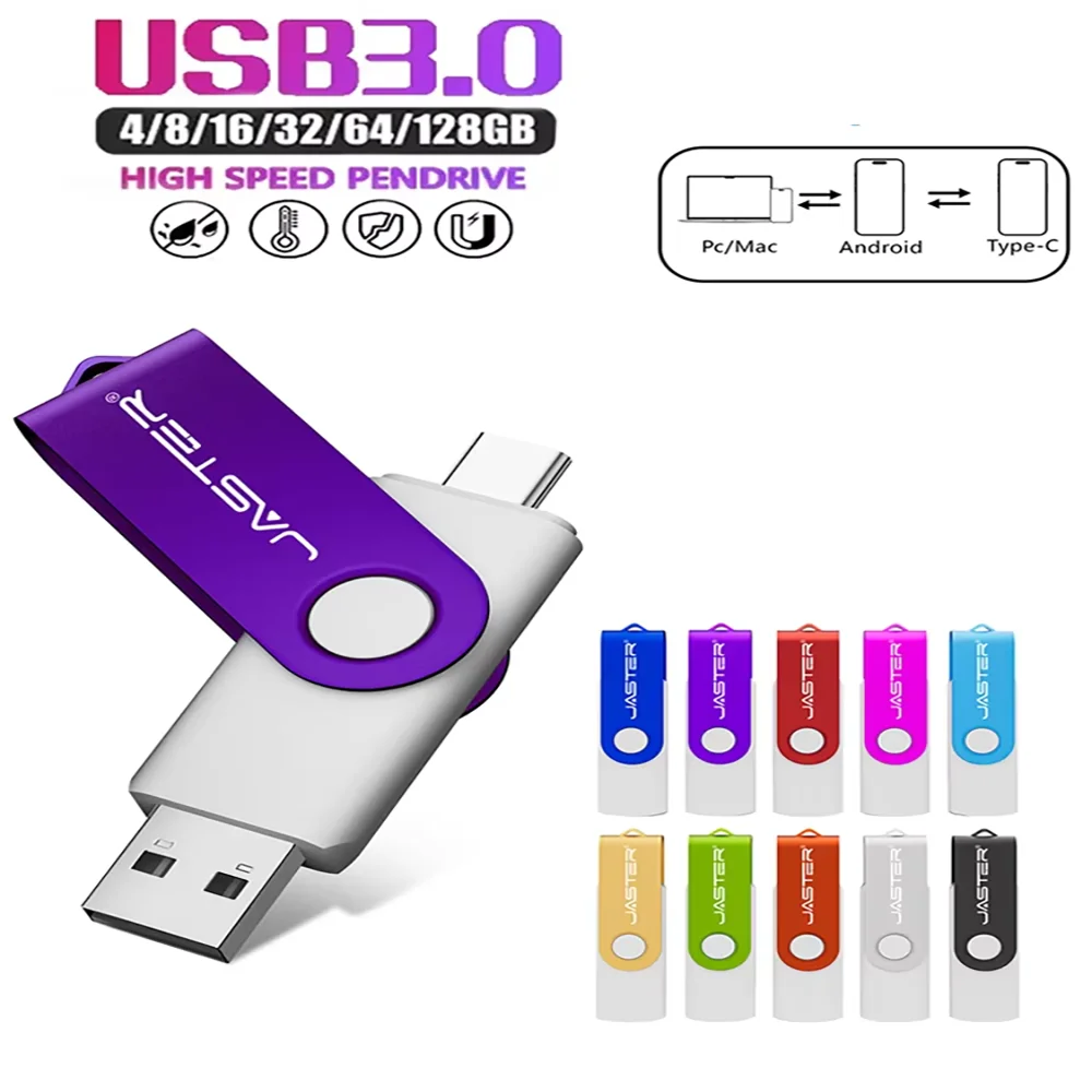 TYPE-C USB3.0 Plastic USB Flash Drive 128GB Free Custom Logo Memory Stick 64GB Business Gift Pen Drive 32GB Black U Disk 16GB