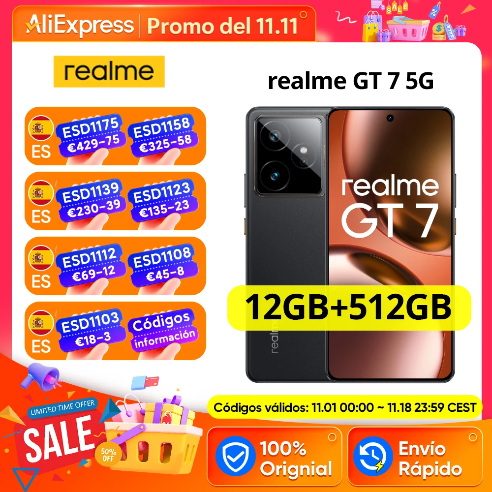 EU verzió Realme GT 7 5G AI okostelefon MTK Dimensity 9400e 6000nits Pro-Esports kijelző 7000 mAh akkumulátor 120W Ultra Charge