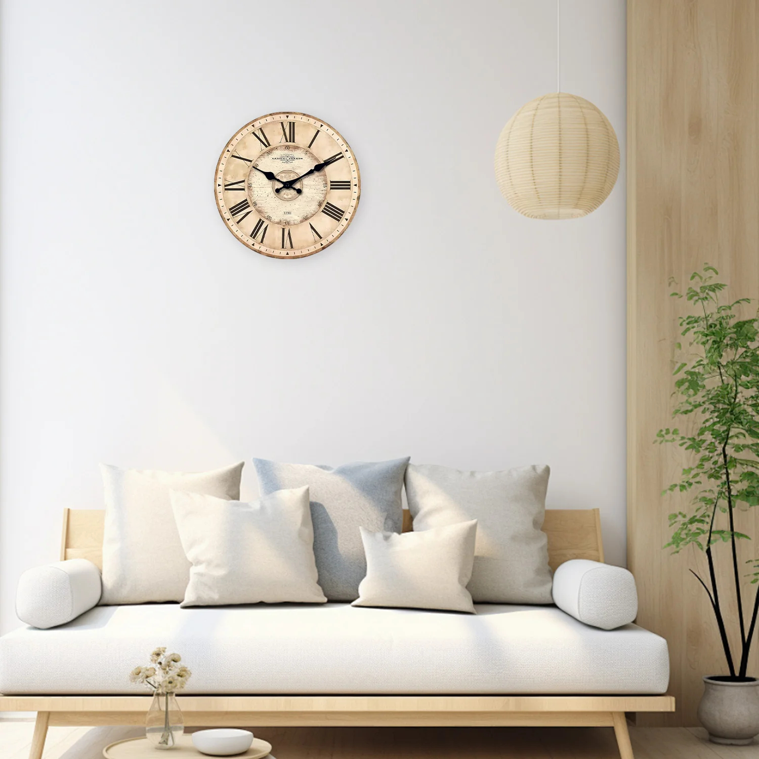 American Retro Roman Numeral Pattern Wooden Wall Clock for Living Room, Bedroom, Kitchen, Home Decoration, Silent Quartz Clock, Holiday Gift, 10-Inch, 12-Inch 14inch 16inch (No Battery)