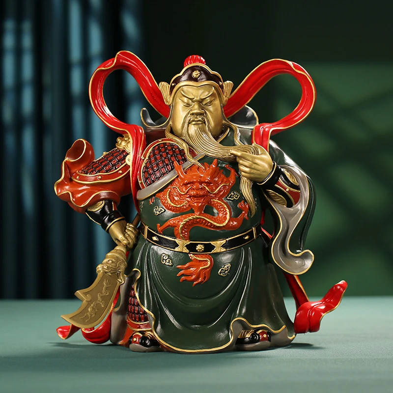 Traditional Chinese Guan Gong Bronze Figurine, Brass God Of Wealth, Desktop Ornament, Gift For Entryway, Office, And Store, Ausp