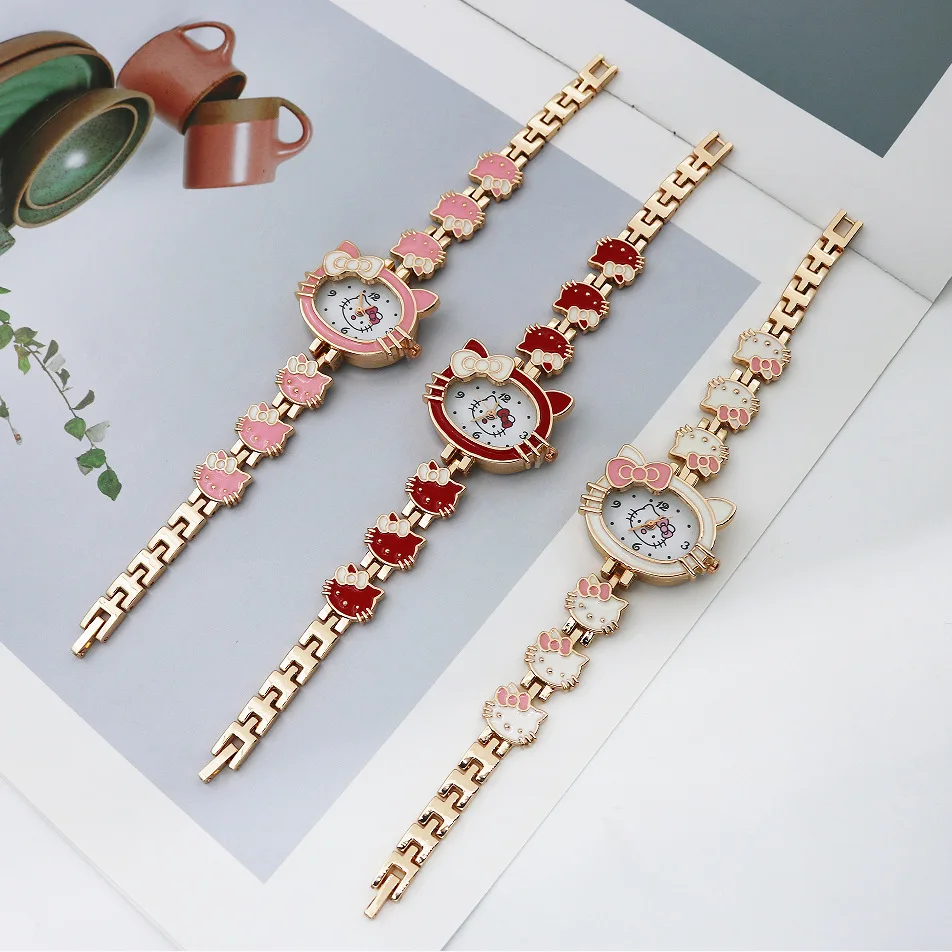 Kinder Cartoon Hello Kitty Quarzuhr mit Diamant Set Quarzuhr Kinderuhr Kreative Uhr Geschenk