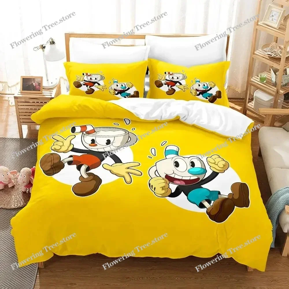 

Cartoon Mugman Cuphead Bedding Set Duvet Cover Bed Set Quilt Cover Pillowcase Comforter king Queen Size Boys Adult Bedding Set