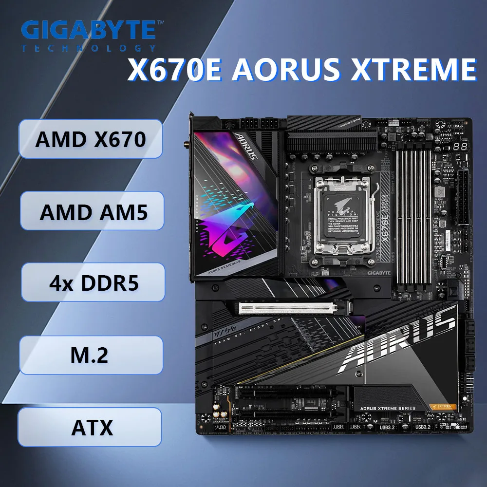 

﻿ Материнская плата Gigabyte X670E AORUS XTREME, AMD X670, DDR5, AMD AM5, Wi-Fi 6E, E-ATX, поддержка процессоров Ryzen 9 7900, 9500F, 7600X, 7400, 8700G.