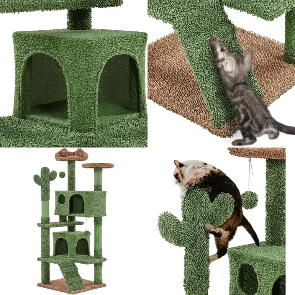 

Высокая когтеточка-дерево 54,5 дюйма с дизайном кактуса, с когтеточками, лежанкой, платформой и шариком для использования в помещении