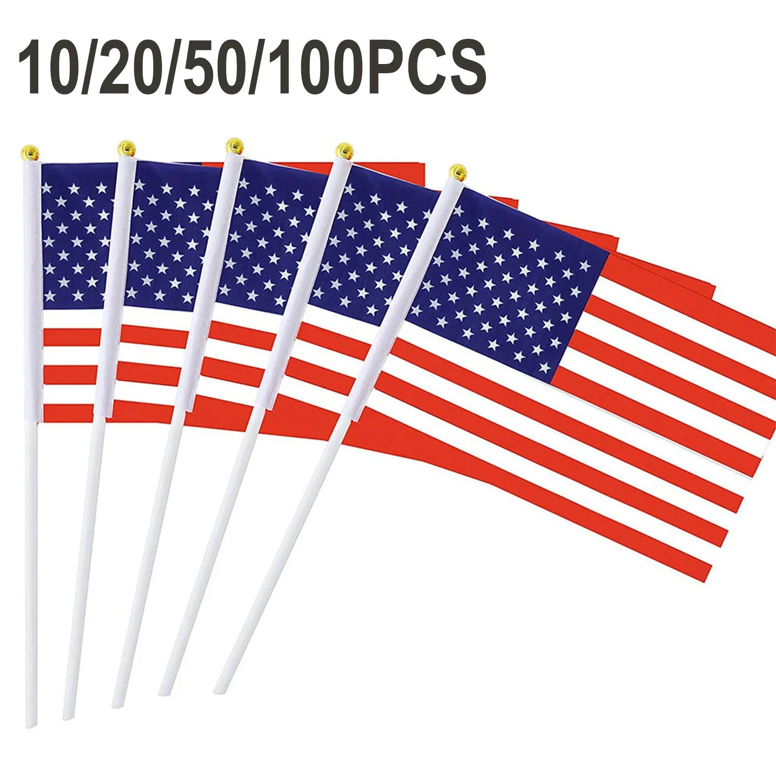 50pc USA Stick Flag, American US 14x21cm HandHeld Mini Flag ensign 30cm Pole United States Hand Held Stick Flags banner In Stock
