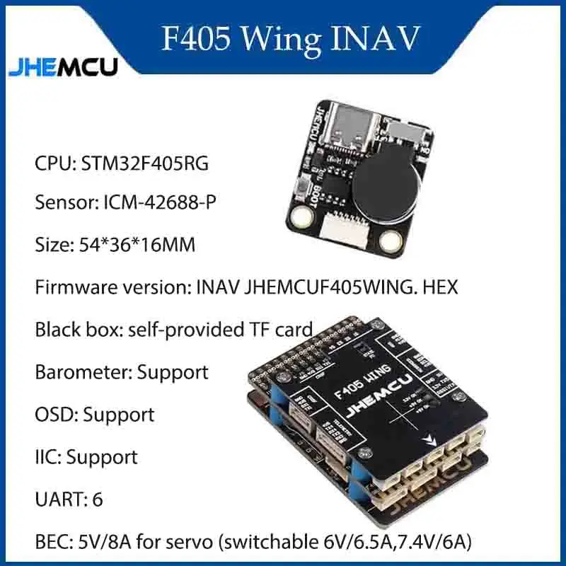 

JHEMCU F405 Wing INAV Flight Controller Built-in Barometer Gyroscope OSD Blackbox BEC for Airplane Fixed-Wing RC Accesorios