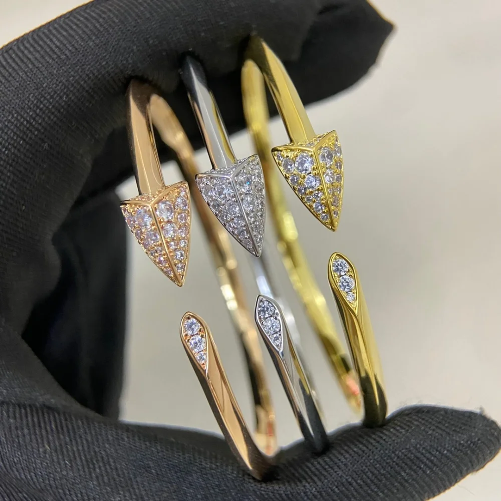 925シルバー金メッキフランス製高級アロー型オープンレディースブレスレット、エレガントでファッショナブルなジュエリーアクセサリー